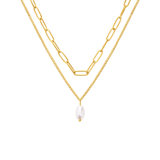 Stainless steel goldplated dubbele ketting met hanger met parel voor dames
