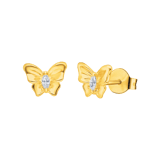 Zilveren goldplated oorknoppen vlinder met zirkonia voor dames
