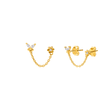 Zilveren goldplated oorknoppen dubbel vlinder met zirkonia voor dames