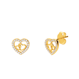 Zilveren goldplated oorknoppen hart met zirkonia voor dames