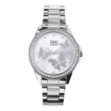Q&Q Damen-Armbanduhr aus Edelstahl mit Schmetterlingen