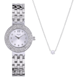 Regal cadeauset horloge met gratis collier zilverkleurig