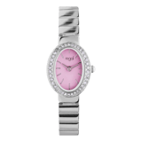 Regal Damen-Armbanduhr mit einem rosafarbenen, mit Zirkoniasteinen besetzten Zifferblatt.