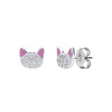 Ohrstecker aus 925er Silber, Katze, Emaille, Rosa