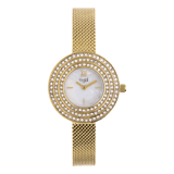Regal dames horloge goldplated, drie rijen zirkonia