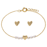Zilveren goldplated cadeauset hart met parel voor dames