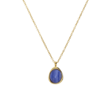 Halskette aus Edelstahl, vergoldet, mit blauem Spitzenachat, oval