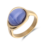 Ring aus Edelstahl, vergoldet, mit blauem Spitzenachat, oval