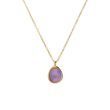 Halskette aus Edelstahl, vergoldet, mit Amethyst, oval