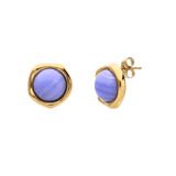 Stainless steel goldplated oorknoppen met blue lace agaat voor dames