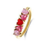 Stainless steel goldplated ring met rood zirkonia hart