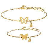 Armbänder aus Edelstahl, vergoldet, Mutter/Tochter, Schmetterling