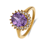 Ring im Vintage-Stil aus Edelstahl, vergoldet, mit lila Zirkonia