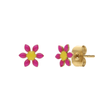Stainless steel goudkleurige kinderoorbellen met roze madeliefjes