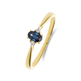 14 karaat geelgouden ring met saffier en diamant 0,024ct