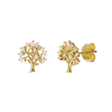 Silberne, goldbeschichtete Ohrstecker mit Lebensbaum und Zirkonia für Damen