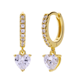 Zilveren goldplated oorbellen met zirkonia hart