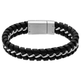 Stainless steel herenarmband gevlochten leer zwart