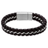 Stainless steel herenarmband gevlochten leer bruin