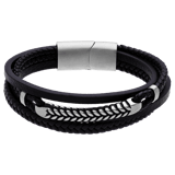 Stainless steel herenarmband gevlochten leer zwart