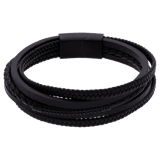 Stainless steel herenarmband gevlochten leer zwart