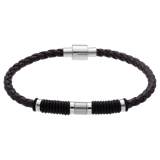 Stainless steel herenarmband leer gevlochten zwart