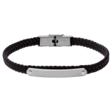 Stainless steel herenplaatarmband gevlochten leer bruin