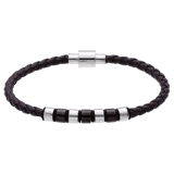 Stainless steel herenarmband gevlochten leer bruin