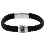 Edelstahl Herrenarmband geflochtenes schwarzes Leder