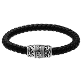 Stainless steel herenarmband gevlochten leer zwart