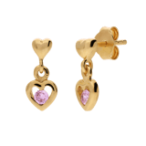 Zilveren goldplated kinderoorbellen hart met zirkonia