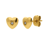 Stainless steel goldplated oorknoppen hart met kristal voor dames