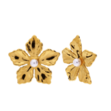 Stainless steel goldplated oorknoppen bloem parel