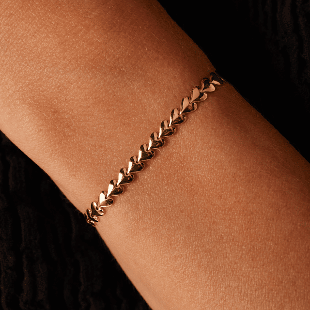 Gerecycleerd zilveren armband goldplated hart schakel
