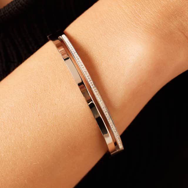 Gerecycled stainless steel armband van zilver met wit kristal
