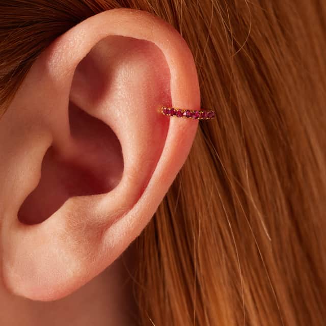Stainless steel helixpiercing gold fuchsia zirkonia