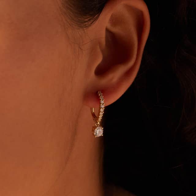 Zilveren goldplated oorringen met hanger zirkonia voor dames
