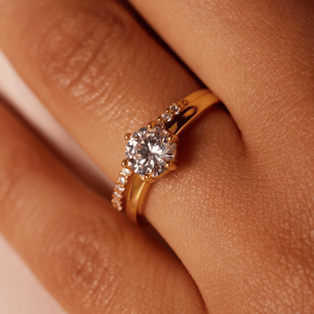 Zilveren goldplated dubbele ring met zirkonia