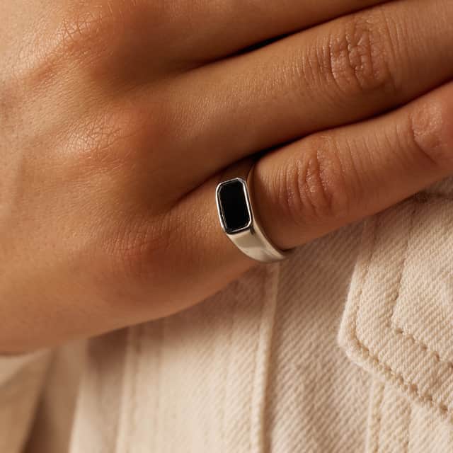 Stainless steel ring black agaat