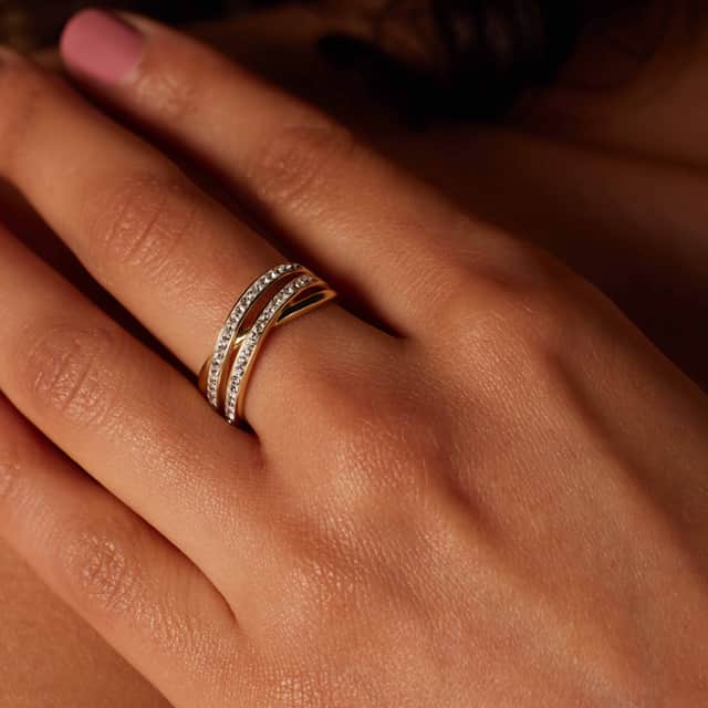 Zilveren goldplated ring kristal