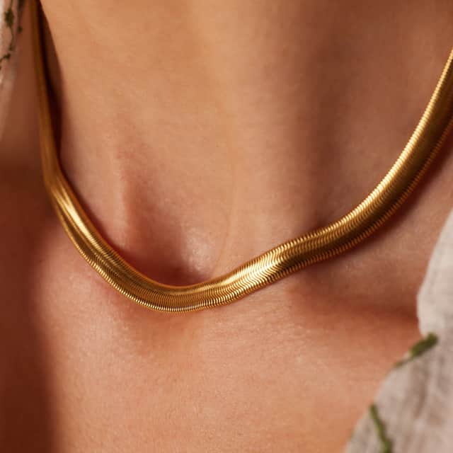 Camille stainless steel goldplated ketting met platte schakel voor dames