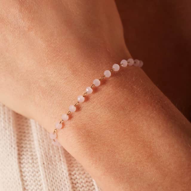 Stainless steel goldplated armband met rozenkwarts