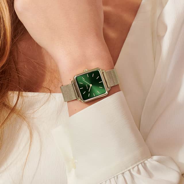 CLUSE - La Tétragone horloge meshband goudkleurig en groen