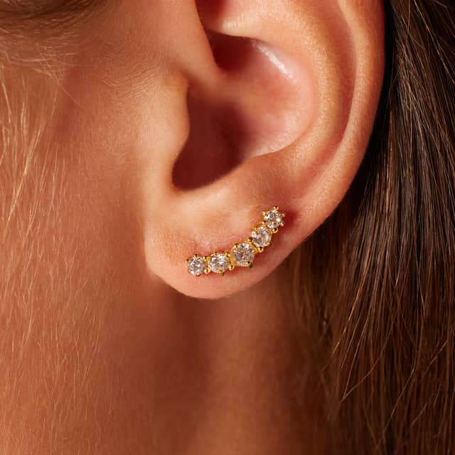 Stainless steel goldplated vintage oorknoppen met wit zirkonia