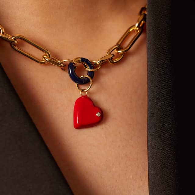 Stainless steel goldplated bedel sluiting rond donker blauw