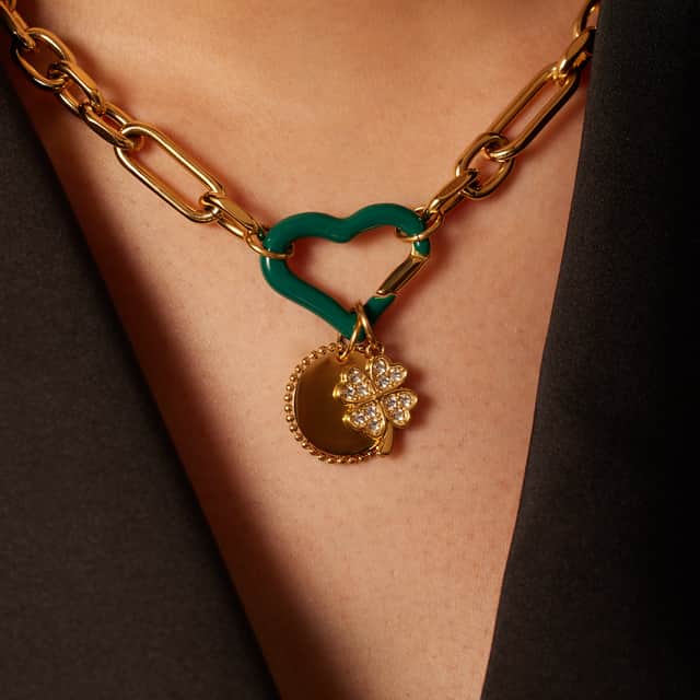 Stainless steel goldplated bedel sluiting hart groene email