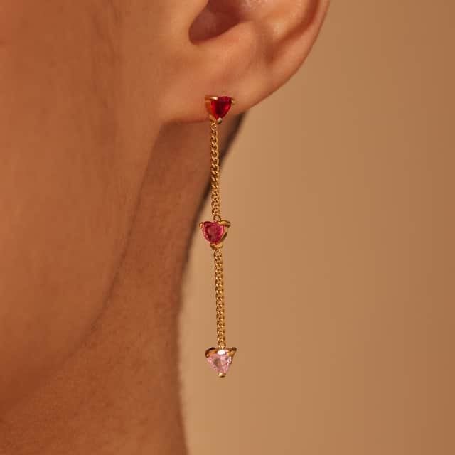 Stainless steel goldplated oorhangers met rood zirkonia hart