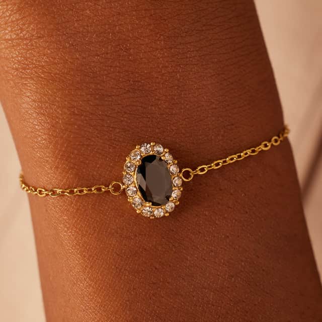 Stainless steel goldplated fantasiearmband met zirkonia voor dames