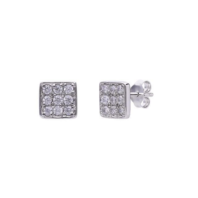 Zilveren voor heren oorknoppen met zirkonia vierkant 8mm voor heren