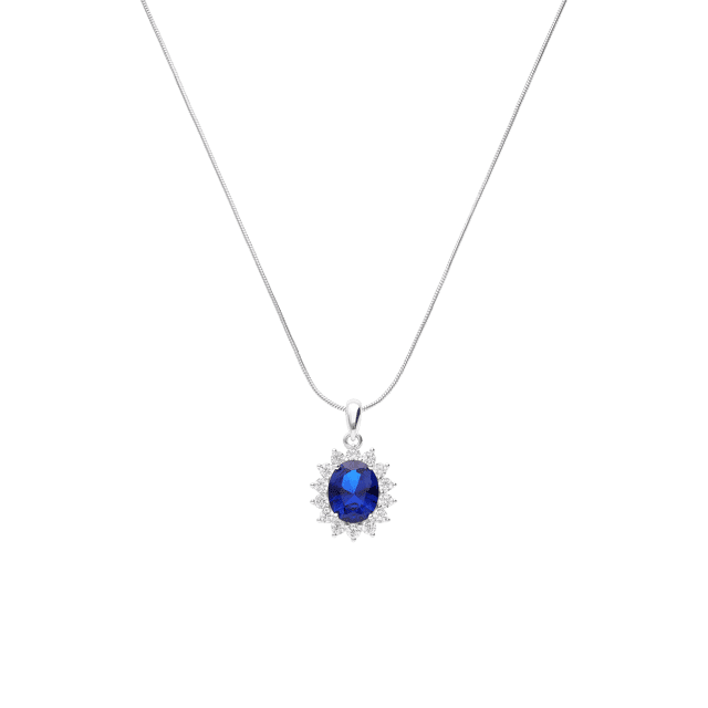 Zilveren ketting met hanger entourage blauw/wit